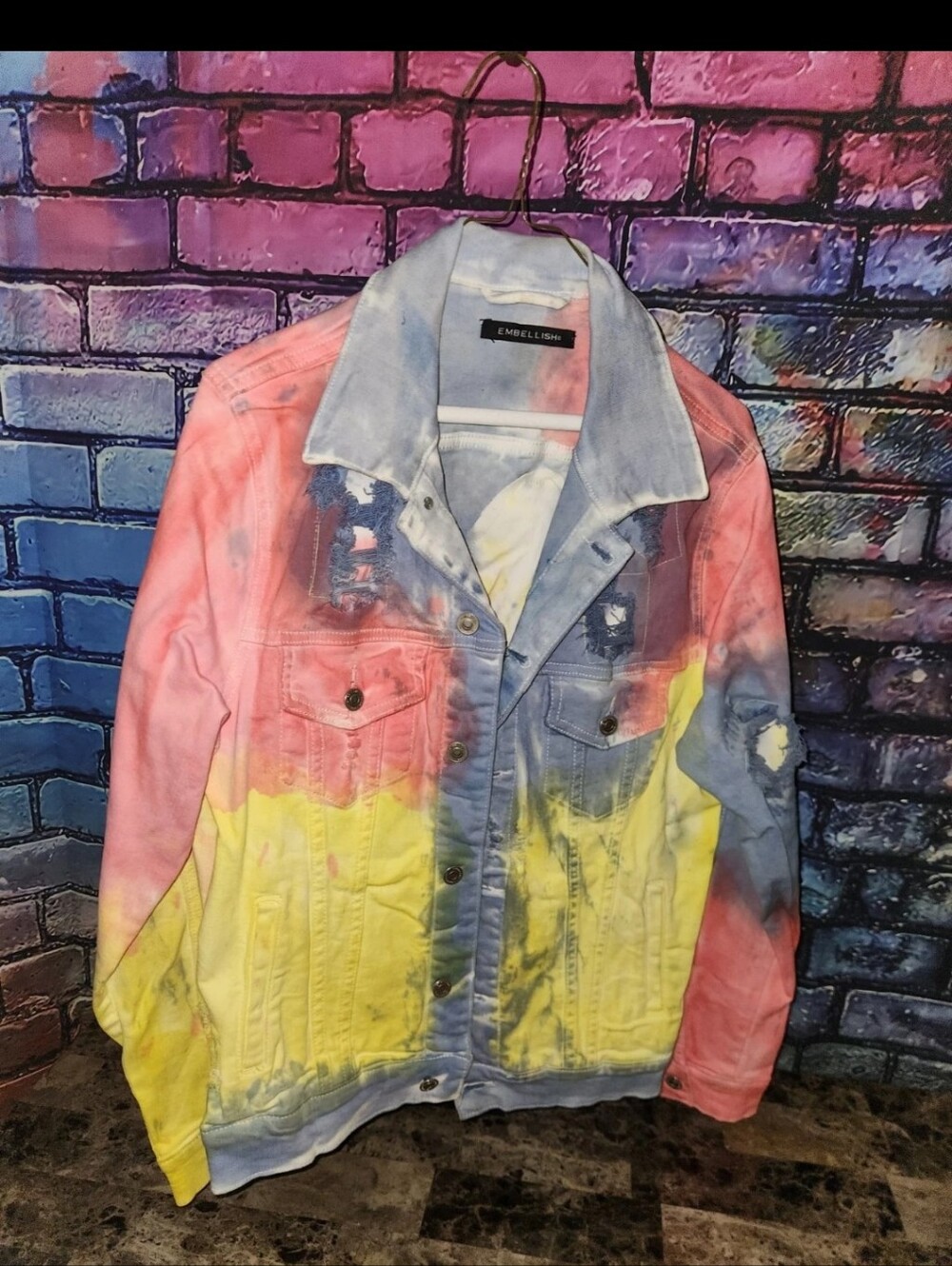 Embellish NYC Multi-Color Tie-Dye Distressed Denim Jacket SIZE MEDIUM